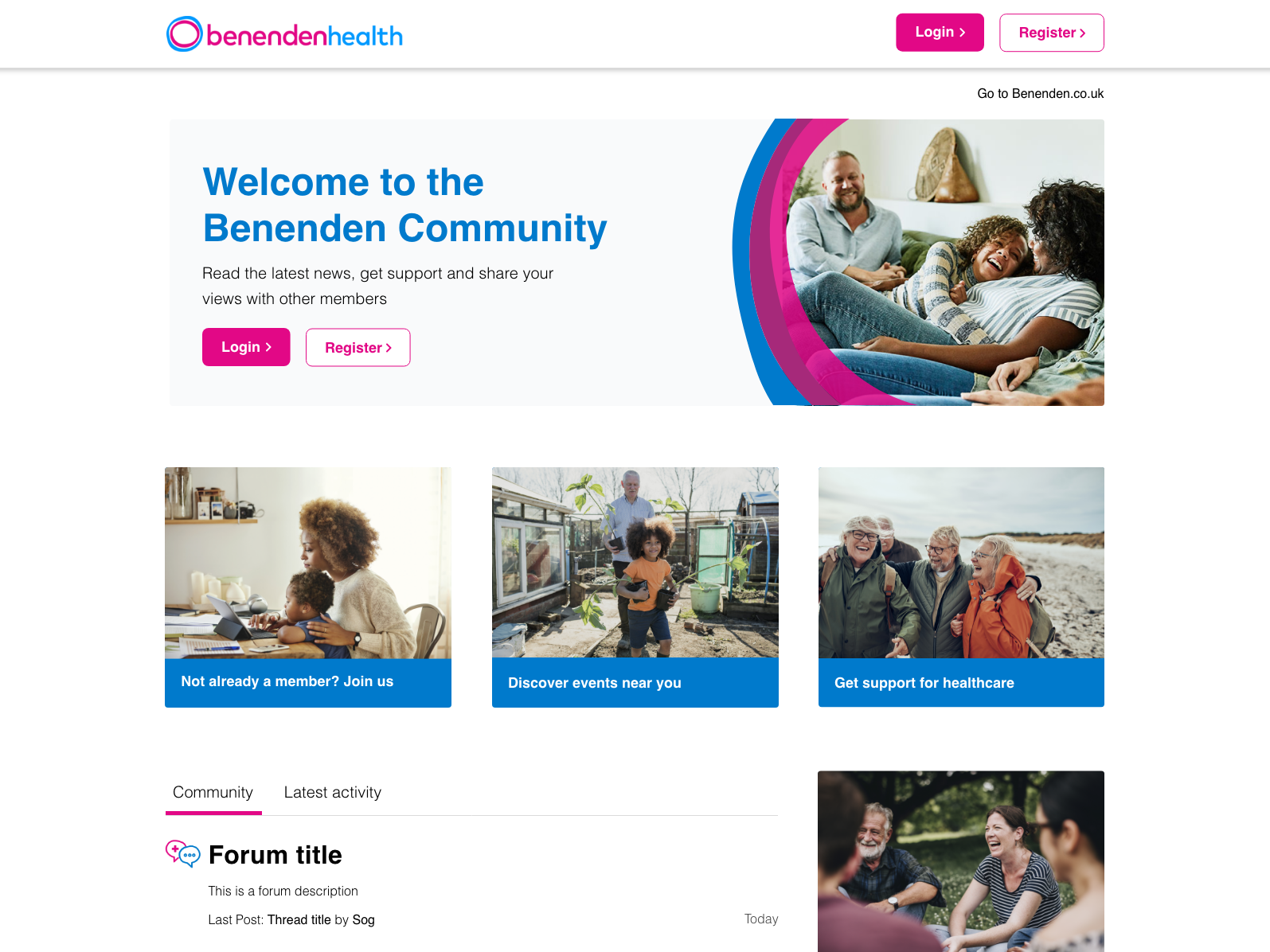 Benenden Health custom community design preview